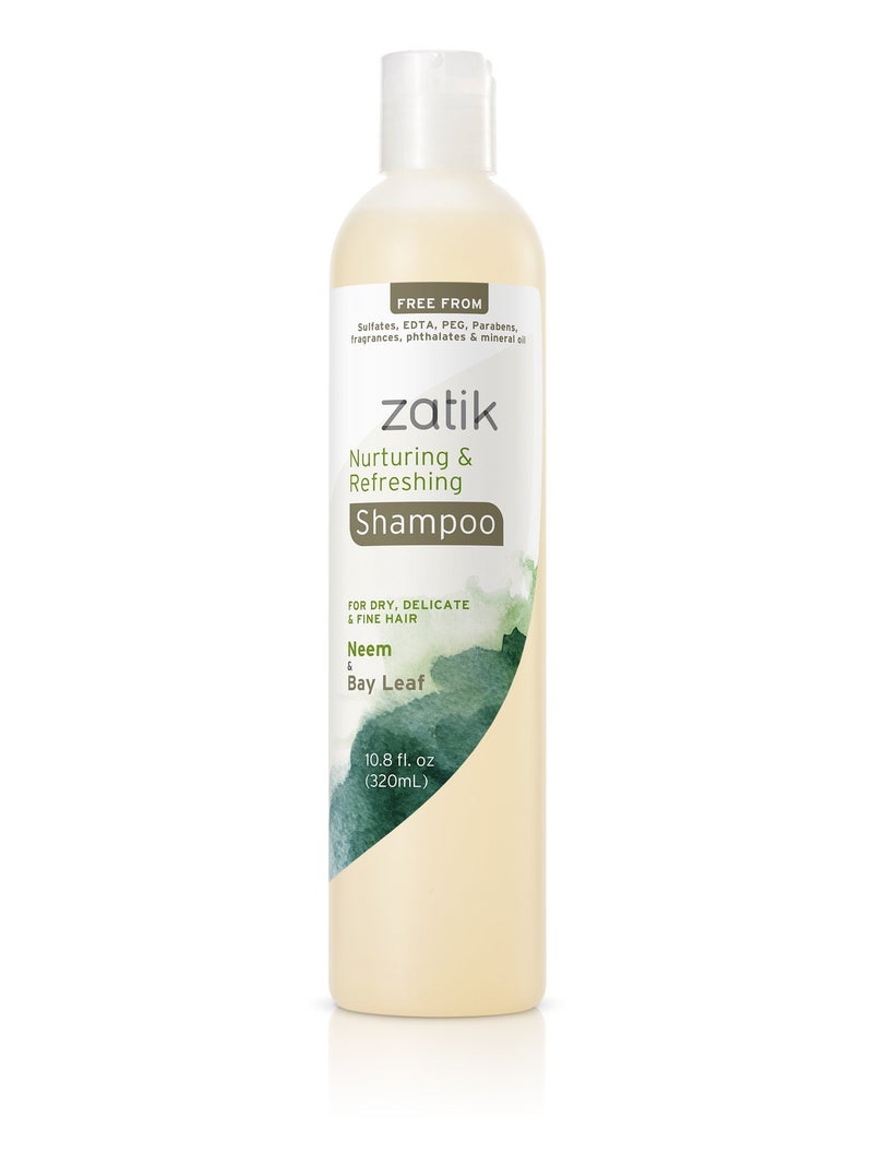 Zatik Naturals - Nurturing and Refreshing Shampoo with Neem & Bay Leaf for Dry, Fine, Delicate Hair - Vegan, Biodegradable, pH Balanced, Free From Sulfates, Parabens, Fragrances, Phthalates,10.8 oz - Image 1